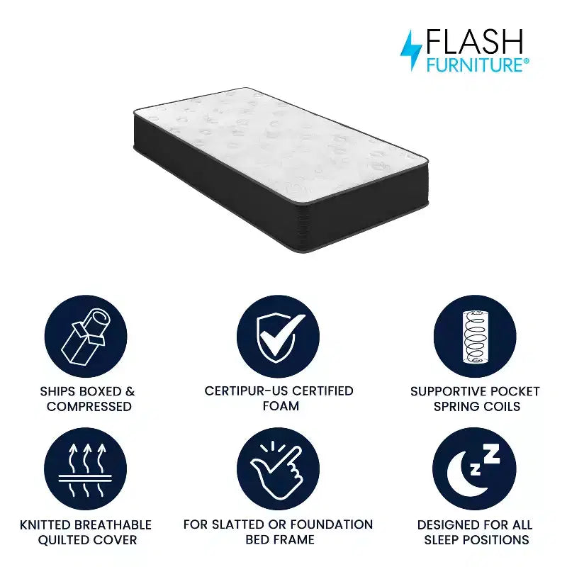 Flash Furniture Materasso Ibrido Dream con Gel Rinfrescante, Schiuma CertiPUR-US e Molle Insacchettate, Altezza 25 cm, in Scatola