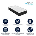 Flash Furniture Materasso Ibrido Dream con Gel Rinfrescante, Schiuma CertiPUR-US e Molle Insacchettate, Altezza 25 cm, in Scatola