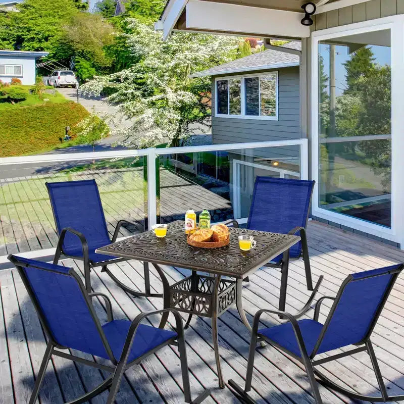 Costway 2/4 PCS Patio Rocking Chair Heavy-Duty Metal Rocker Outdoor Anti-Slip Navy
