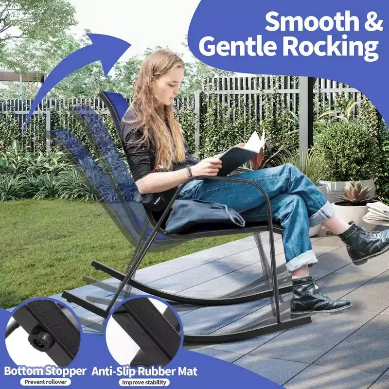 Costway 2/4 PCS Patio Rocking Chair Heavy-Duty Metal Rocker Outdoor Anti-Slip Navy