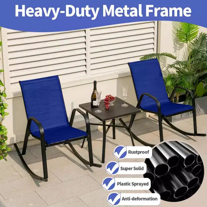 Costway 2/4 PCS Patio Rocking Chair Heavy-Duty Metal Rocker Outdoor Anti-Slip Navy