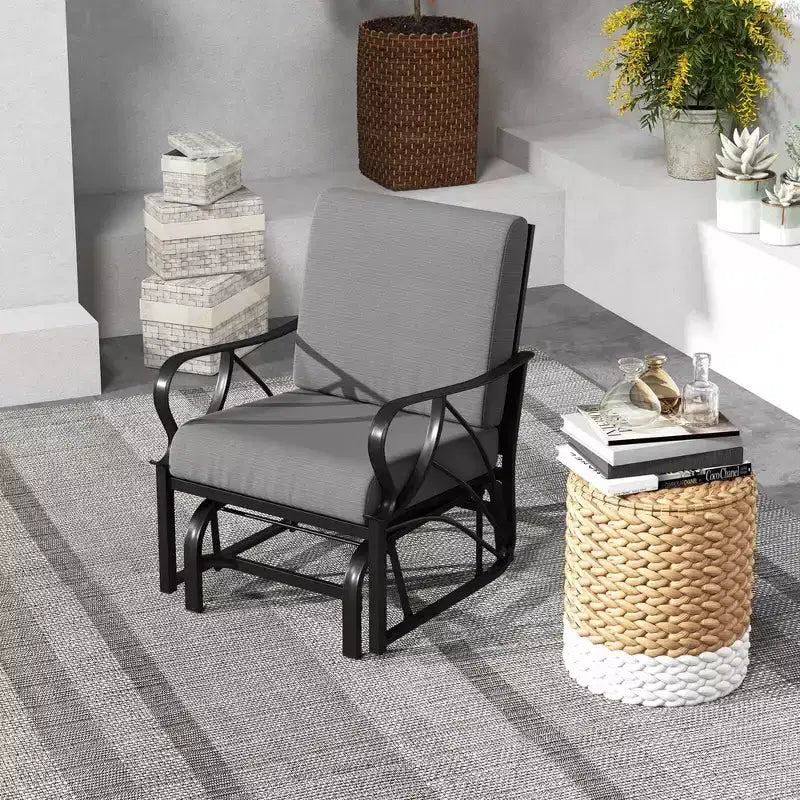 Costway 2 Poltrone a Dondolo da Esterno con Cuscino, Telaio in Metallo Resistente, Scorrevoli, Colore Nero/Grigio/Blu Scuro