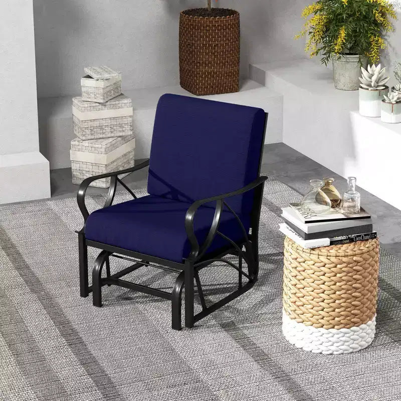 Costway 2 Poltrone a Dondolo da Esterno con Cuscino, Telaio in Metallo Resistente, Scorrevoli, Colore Nero/Grigio/Blu Scuro