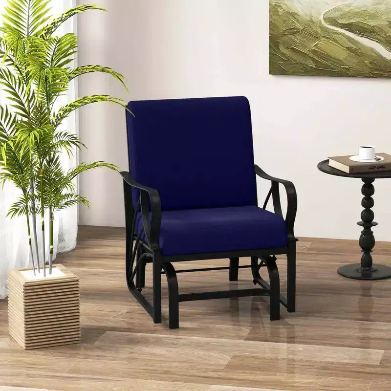 Costway 2 Poltrone a Dondolo da Esterno con Cuscino, Telaio in Metallo Resistente, Scorrevoli, Colore Nero/Grigio/Blu Scuro