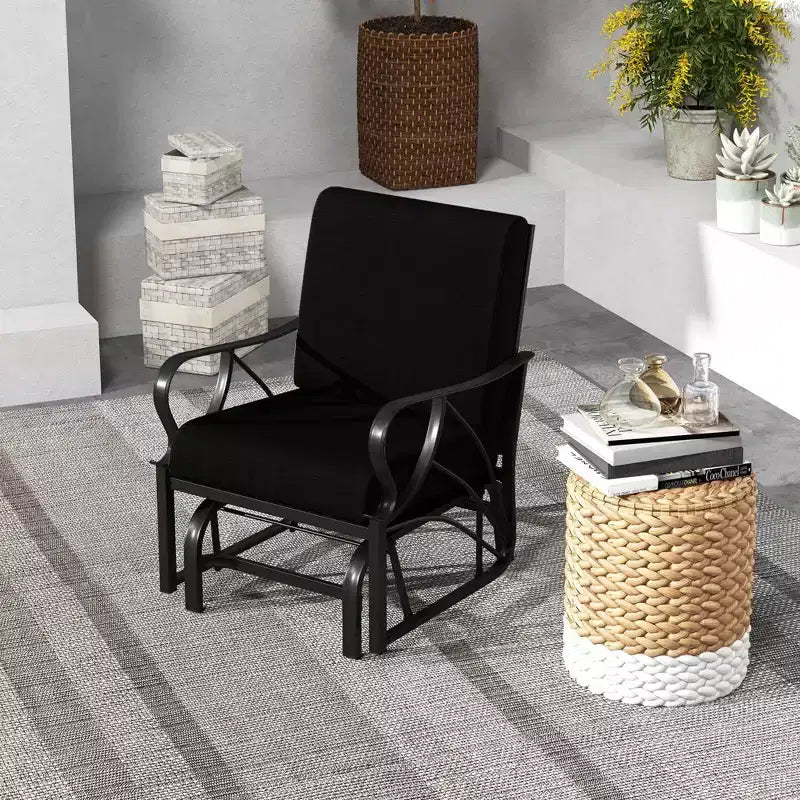 Costway 2 Poltrone a Dondolo da Esterno con Cuscino, Telaio in Metallo Resistente, Scorrevoli, Colore Nero/Grigio/Blu Scuro