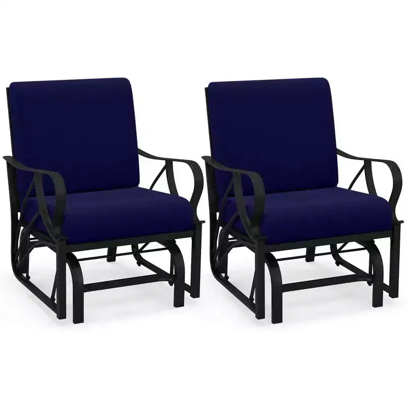 Costway 2 Poltrone a Dondolo da Esterno con Cuscino, Telaio in Metallo Resistente, Scorrevoli, Colore Nero/Grigio/Blu Scuro
