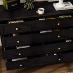 Hitow 12 Drawer Horizontal Dresser Gold Metal Pulls Chest of Drawers