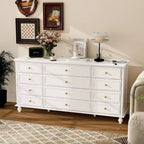 Hitow 12 Drawer Horizontal Dresser Gold Metal Pulls Chest of Drawers