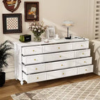 Hitow 12 Drawer Horizontal Dresser Gold Metal Pulls Chest of Drawers