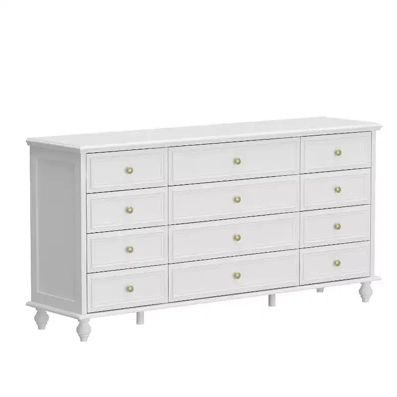 Hitow 12 Drawer Horizontal Dresser Gold Metal Pulls Chest of Drawers