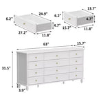 Hitow 12 Drawer Horizontal Dresser Gold Metal Pulls Chest of Drawers