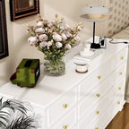 Hitow 12 Drawer Horizontal Dresser Gold Metal Pulls Chest of Drawers