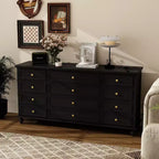 Hitow 12 Drawer Horizontal Dresser Gold Metal Pulls Chest of Drawers