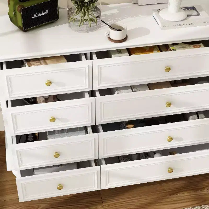 Hitow 12 Drawer Horizontal Dresser Gold Metal Pulls Chest of Drawers