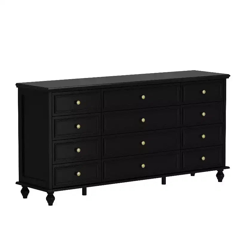 Hitow 12 Drawer Horizontal Dresser Gold Metal Pulls Chest of Drawers