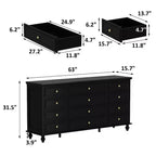 Hitow 12 Drawer Horizontal Dresser Gold Metal Pulls Chest of Drawers