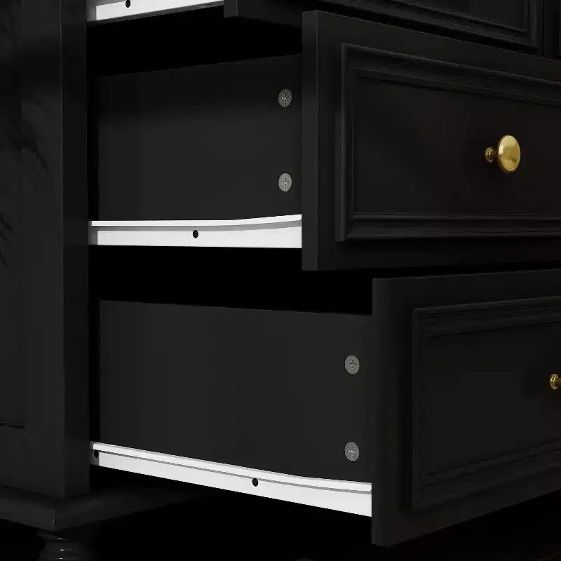 Hitow 12 Drawer Horizontal Dresser Gold Metal Pulls Chest of Drawers
