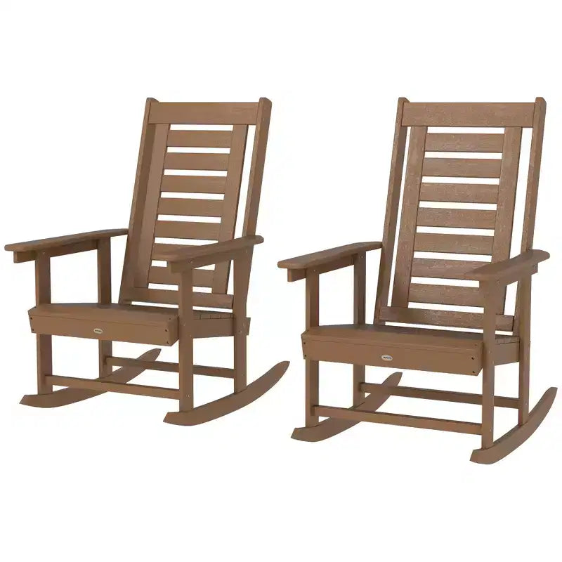 Outsunny Outdoor Rocking Chairs Set of 2, HDPE Patio Rockers with 28 High Back, Wide Armrests and Slatted Seat for Porch Backyard Balcony