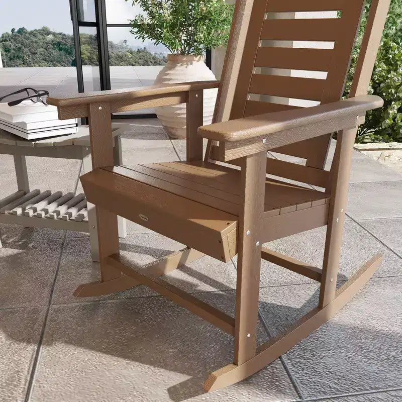 Outsunny Outdoor Rocking Chairs Set of 2, HDPE Patio Rockers with 28 High Back, Wide Armrests and Slatted Seat for Porch Backyard Balcony