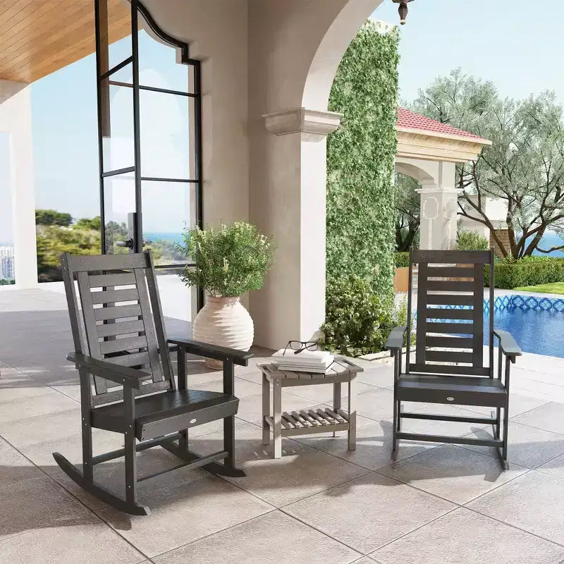 Outsunny Outdoor Rocking Chairs Set of 2, HDPE Patio Rockers with 28 High Back, Wide Armrests and Slatted Seat for Porch Backyard Balcony