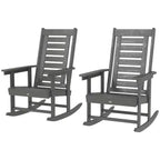 Outsunny Outdoor Rocking Chairs Set of 2, HDPE Patio Rockers with 28 High Back, Wide Armrests and Slatted Seat for Porch Backyard Balcony