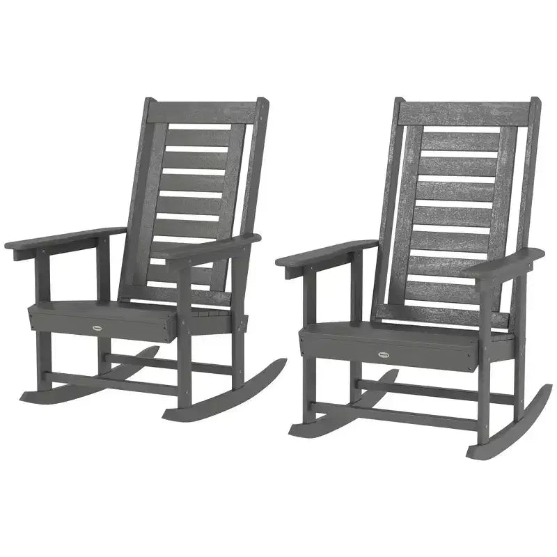 Outsunny Outdoor Rocking Chairs Set of 2, HDPE Patio Rockers with 28 High Back, Wide Armrests and Slatted Seat for Porch Backyard Balcony