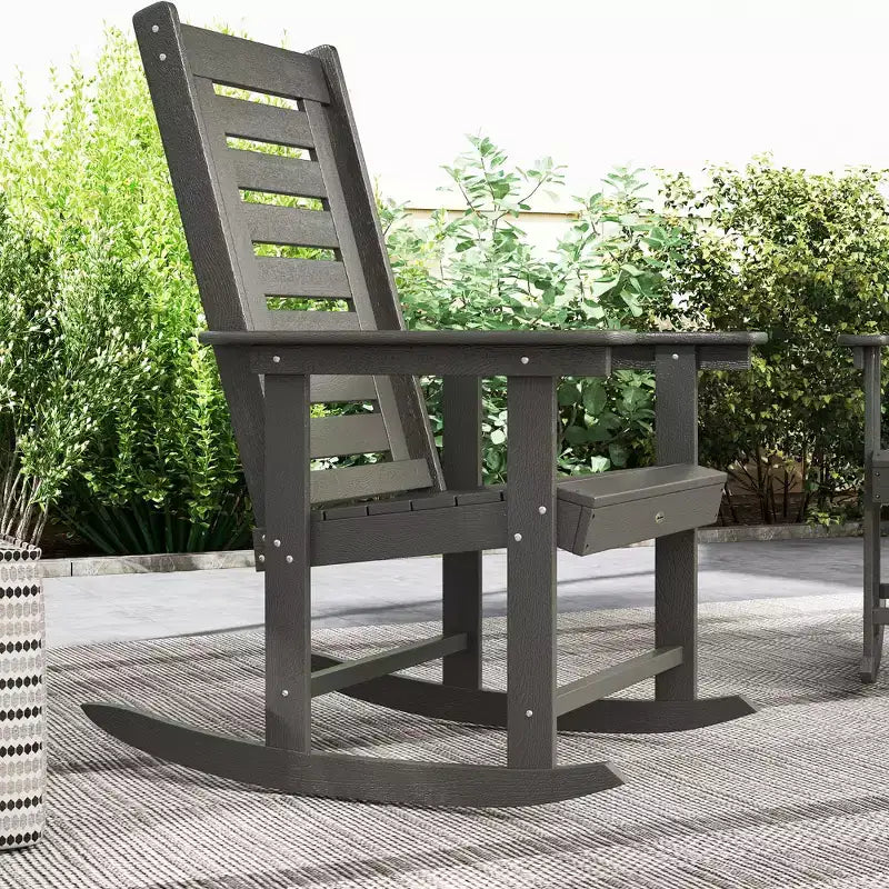 Outsunny Outdoor Rocking Chairs Set of 2, HDPE Patio Rockers with 28 High Back, Wide Armrests and Slatted Seat for Porch Backyard Balcony
