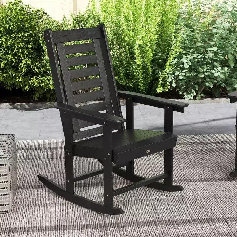 Outsunny Outdoor Rocking Chairs Set of 2, HDPE Patio Rockers with 28 High Back, Wide Armrests and Slatted Seat for Porch Backyard Balcony