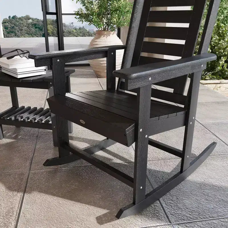 Outsunny Outdoor Rocking Chairs Set of 2, HDPE Patio Rockers with 28 High Back, Wide Armrests and Slatted Seat for Porch Backyard Balcony