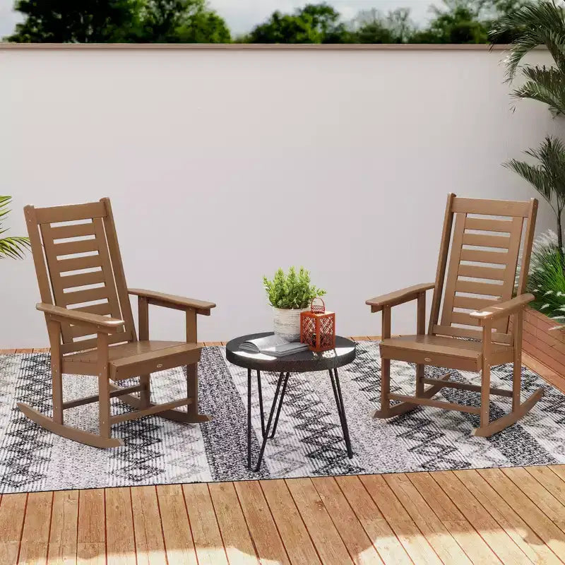 Outsunny Outdoor Rocking Chairs Set of 2, HDPE Patio Rockers with 28 High Back, Wide Armrests and Slatted Seat for Porch Backyard Balcony