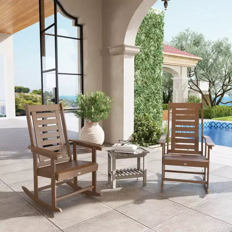 Outsunny Outdoor Rocking Chairs Set of 2, HDPE Patio Rockers with 28 High Back, Wide Armrests and Slatted Seat for Porch Backyard Balcony