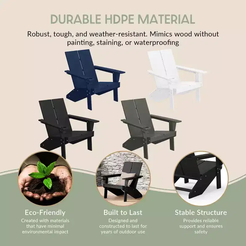 WestinTrends Riviera Outdoor HDPE Modern Adirondack Chair with Cup Holder, White
