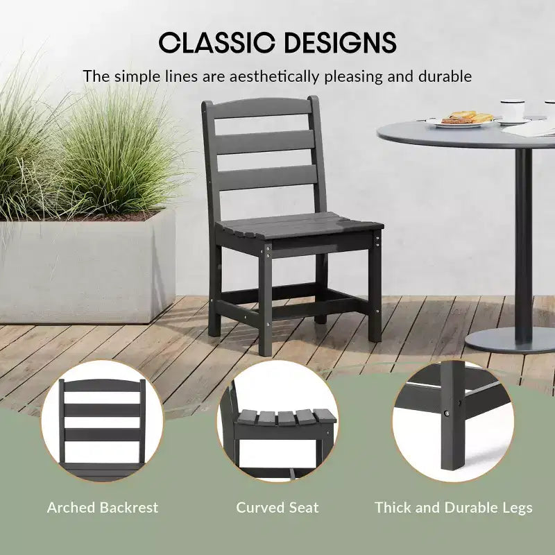 WestinTrends Ashore Sedia da pranzo laterale senza braccioli classica da esterno in HDPE, grigia