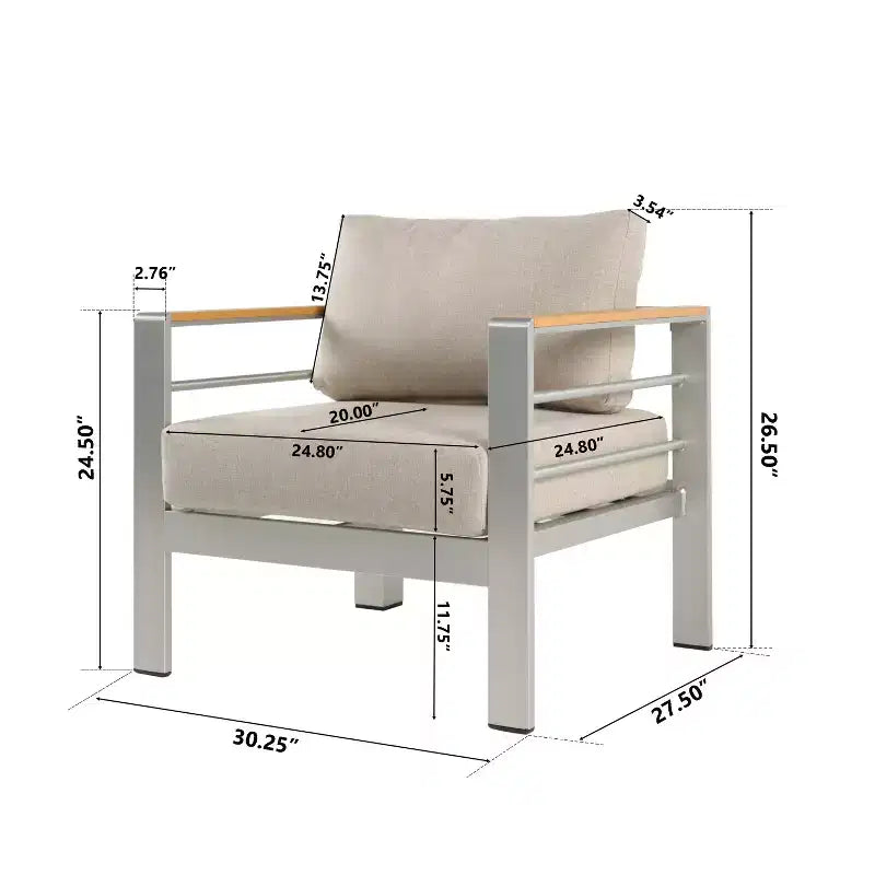 Poltrona da club da esterno Christopher Knight Home Therone in alluminio con cuscini, argento/beige