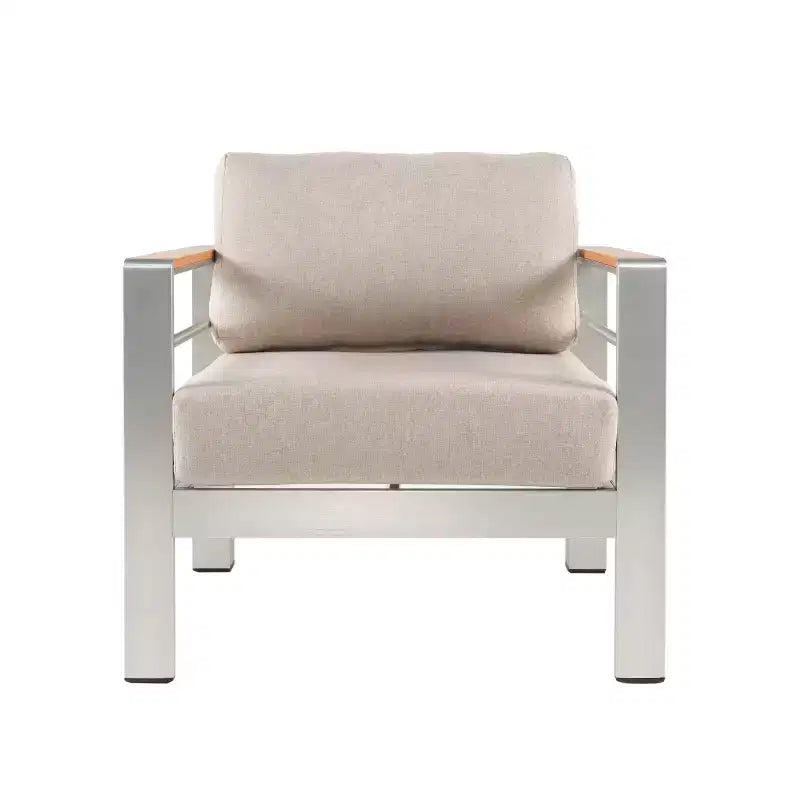 Poltrona da club da esterno Christopher Knight Home Therone in alluminio con cuscini, argento/beige
