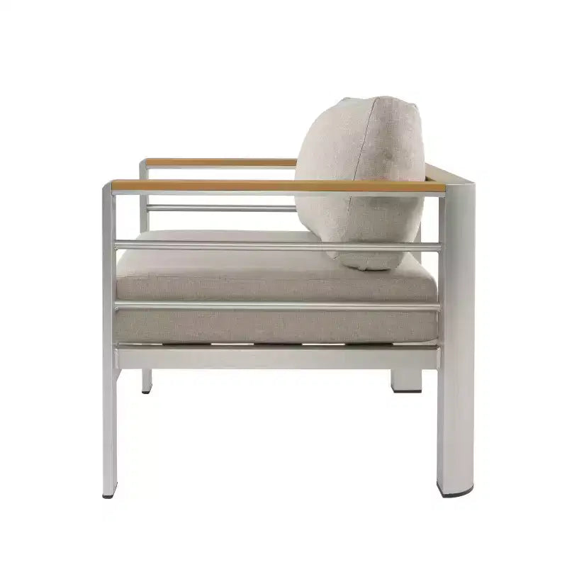 Poltrona da club da esterno Christopher Knight Home Therone in alluminio con cuscini, argento/beige