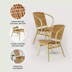 texxture Confezione da 2 sedie da bistrò in rattan intrecciato lilla, per sala da pranzo o cucina, per tavolo da portico, struttura in palo di rattan, mobili per la casa, naturale