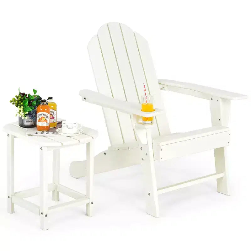 Costway 2 PCS Patio Adirondack Chair Side Table HDPE Weather Resistant Cup Holder Navy/White