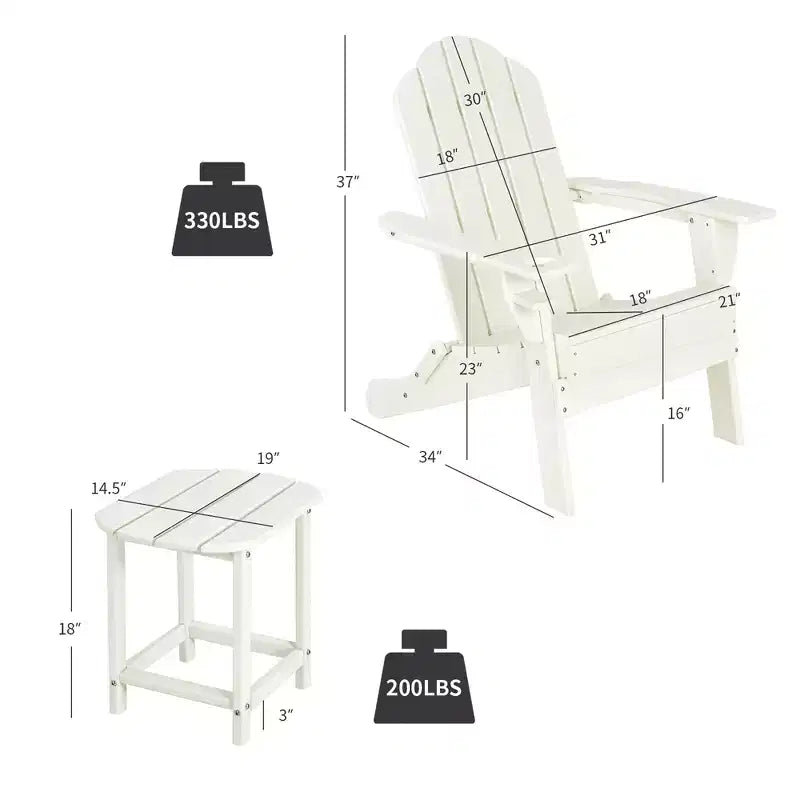 Costway 2 PCS Patio Adirondack Chair Side Table HDPE Weather Resistant Cup Holder Navy/White