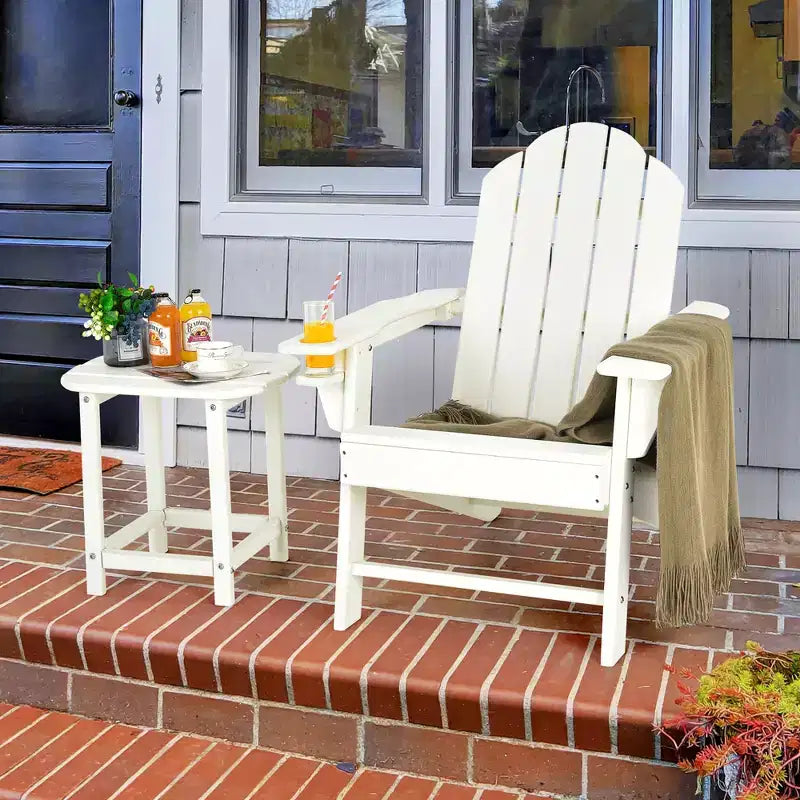 Costway 2 PCS Patio Adirondack Chair Side Table HDPE Weather Resistant Cup Holder Navy/White