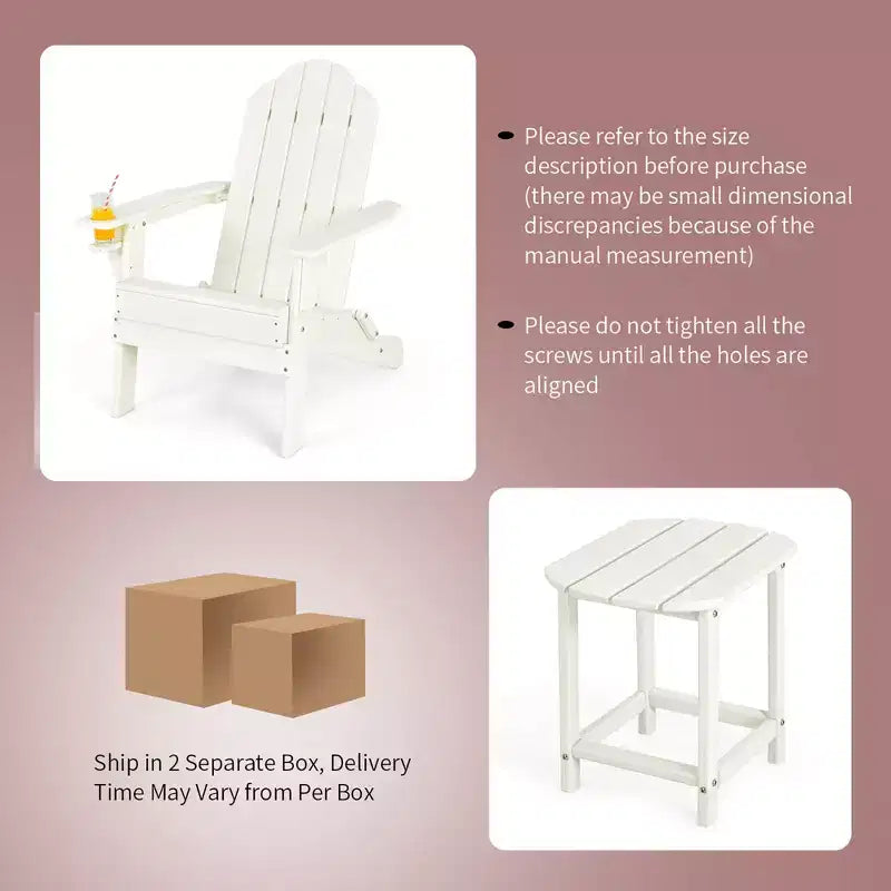 Costway 2 PCS Patio Adirondack Chair Side Table HDPE Weather Resistant Cup Holder Navy/White