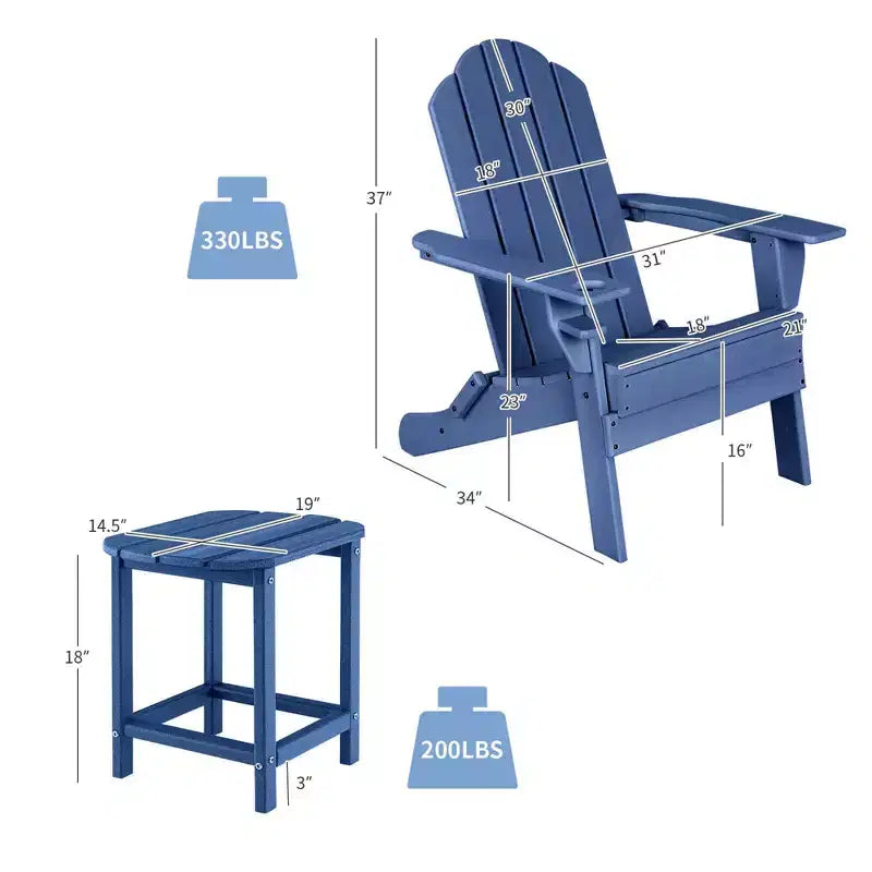 Costway 2 PCS Patio Adirondack Chair Side Table HDPE Weather Resistant Cup Holder Navy/White
