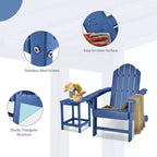 Costway 2 PCS Patio Adirondack Chair Side Table HDPE Weather Resistant Cup Holder Navy/White