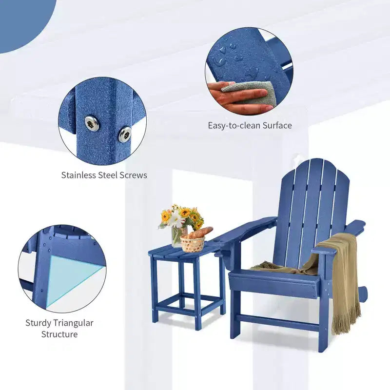 Costway 2 PCS Patio Adirondack Chair Side Table HDPE Weather Resistant Cup Holder Navy/White