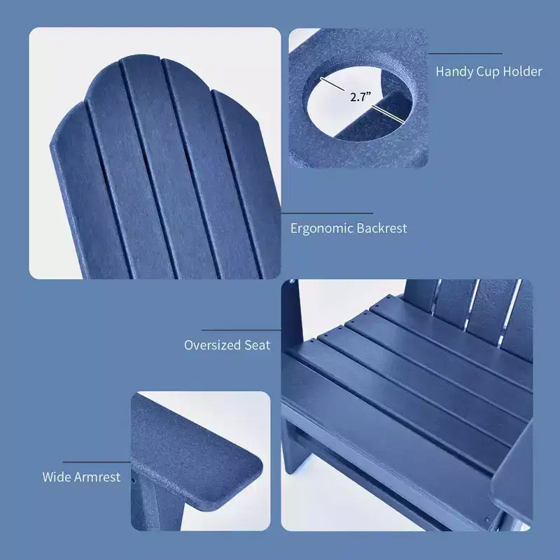 Costway 2 PCS Patio Adirondack Chair Side Table HDPE Weather Resistant Cup Holder Navy/White