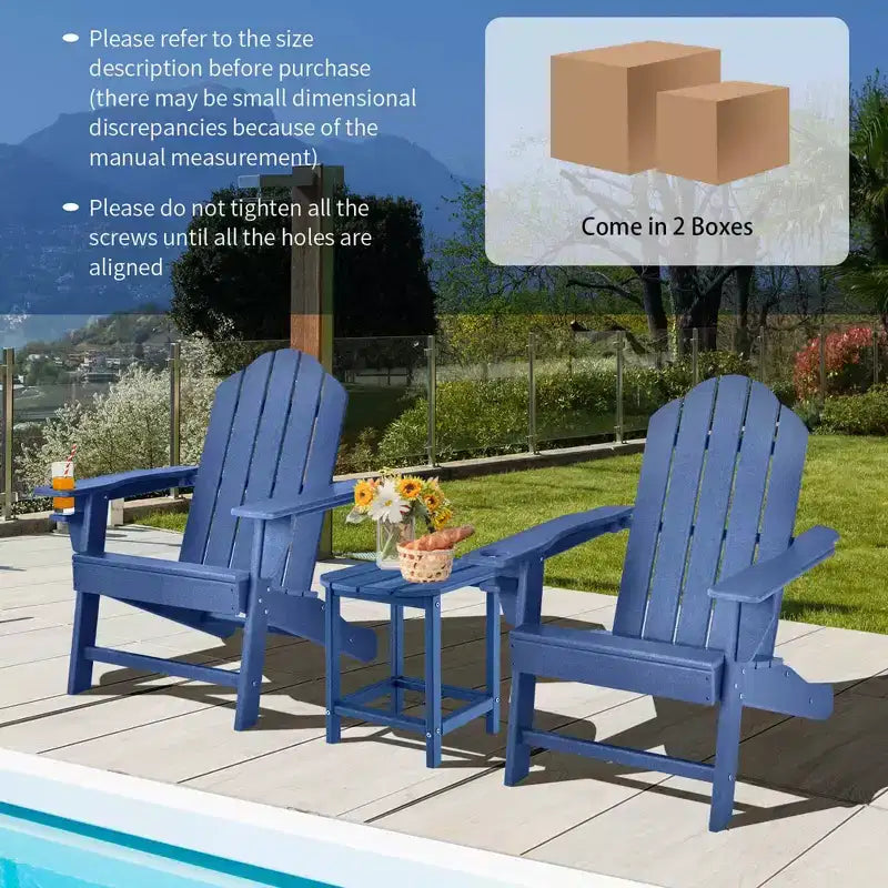 Costway 2 PCS Patio Adirondack Chair Side Table HDPE Weather Resistant Cup Holder Navy/White