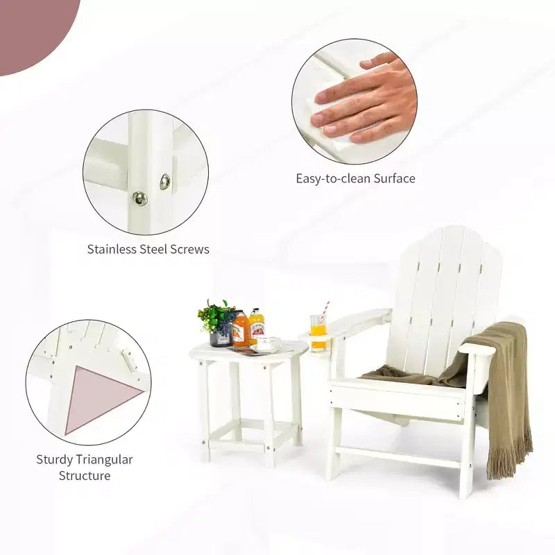 Costway 2 PCS Patio Adirondack Chair Side Table HDPE Weather Resistant Cup Holder Navy/White