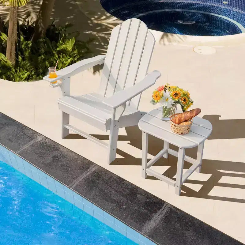 Costway 2 pz Tavolino da Giardino Adirondack in HDPE Resistente alle Intemperie con Portabicchieri Blu Marino/Bianco