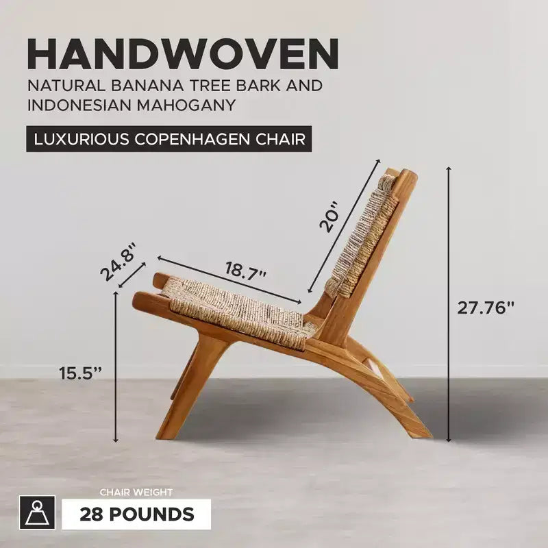 Sedia texxture Copenhagen Banana Tree Bark, Mobili d'accento da interno ed esterno per tavolo da pranzo o cucina o portico con gambe in legno, Naturale