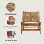 Sedia texxture Copenhagen Banana Tree Bark, Mobili d'accento da interno ed esterno per tavolo da pranzo o cucina o portico con gambe in legno, Naturale